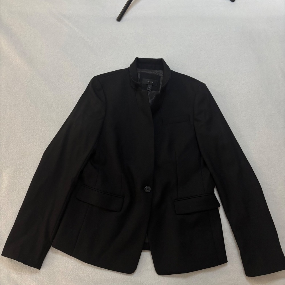 J.Crew Regent Blazer Black Wool Blend Standing Collar Jacket Womens Size 12